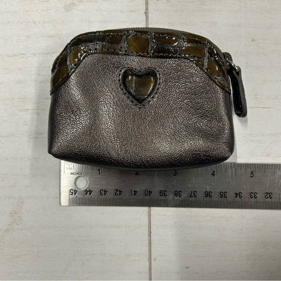 Brighton Coin Purse Brown Pebble Leather with Crocodile trim & heart accent EUC‎ - Picture 8 of 10